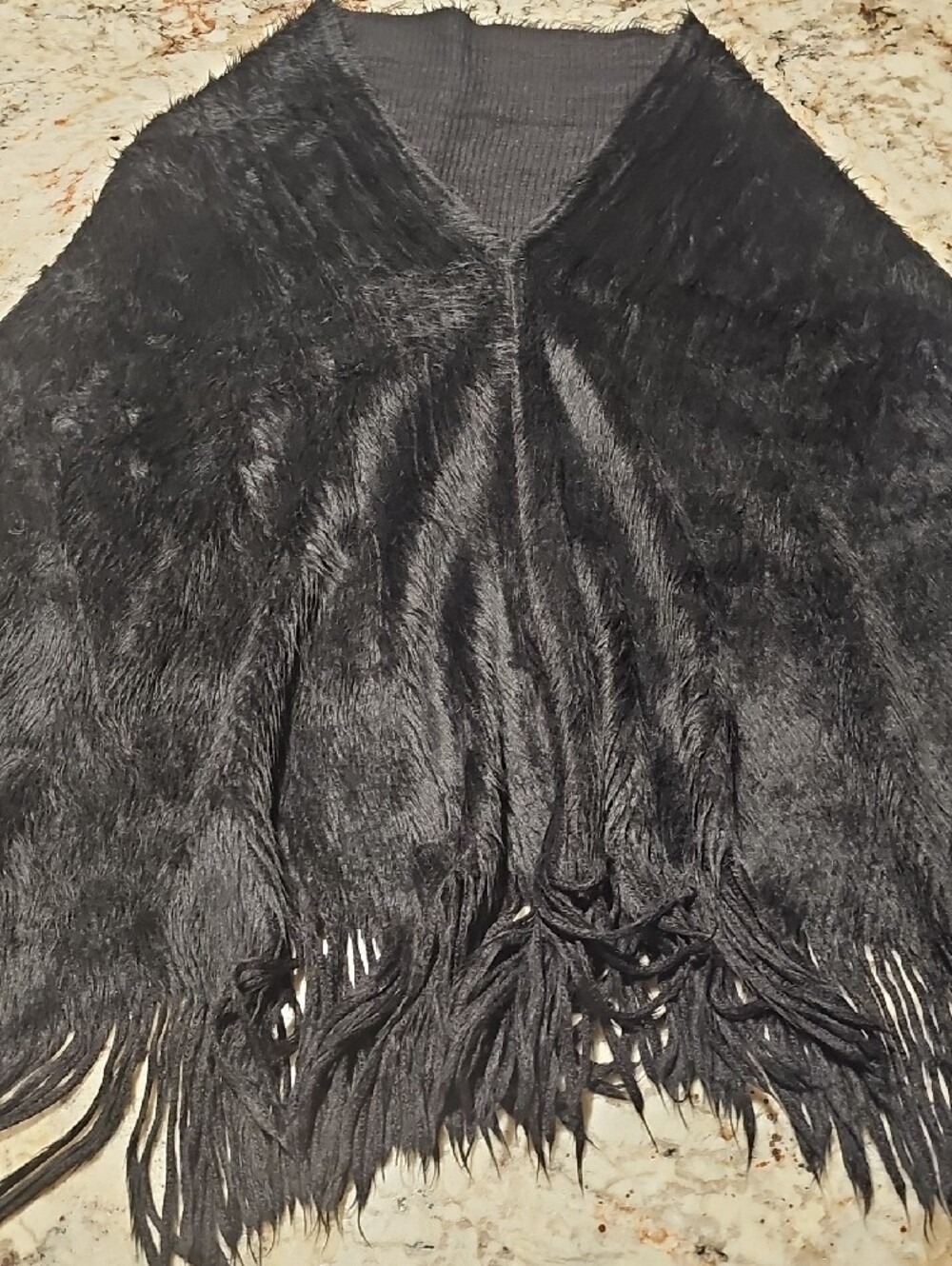 Black Faux Fur Shawl Poncho - Picture 5 of 12